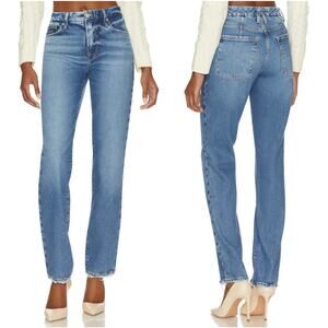 Good American Good Icon Natural‎ Fray Hem Jeans in Indigo261 High Rise Size 8/29